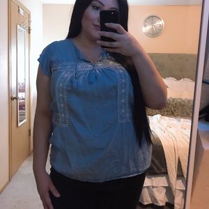 Blue denim plus size top
